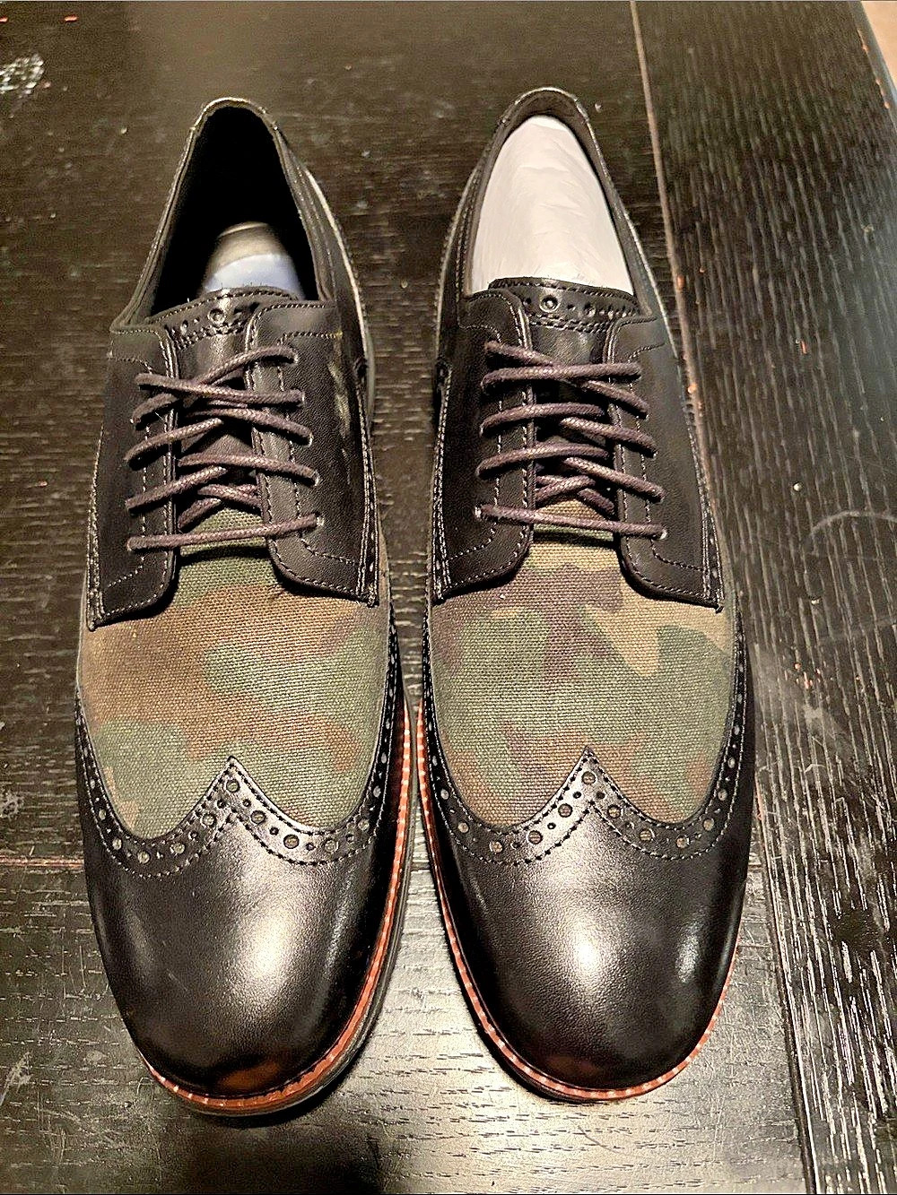Cole Haan Grand.OS Black & Green Camo Wingtip Oxfords